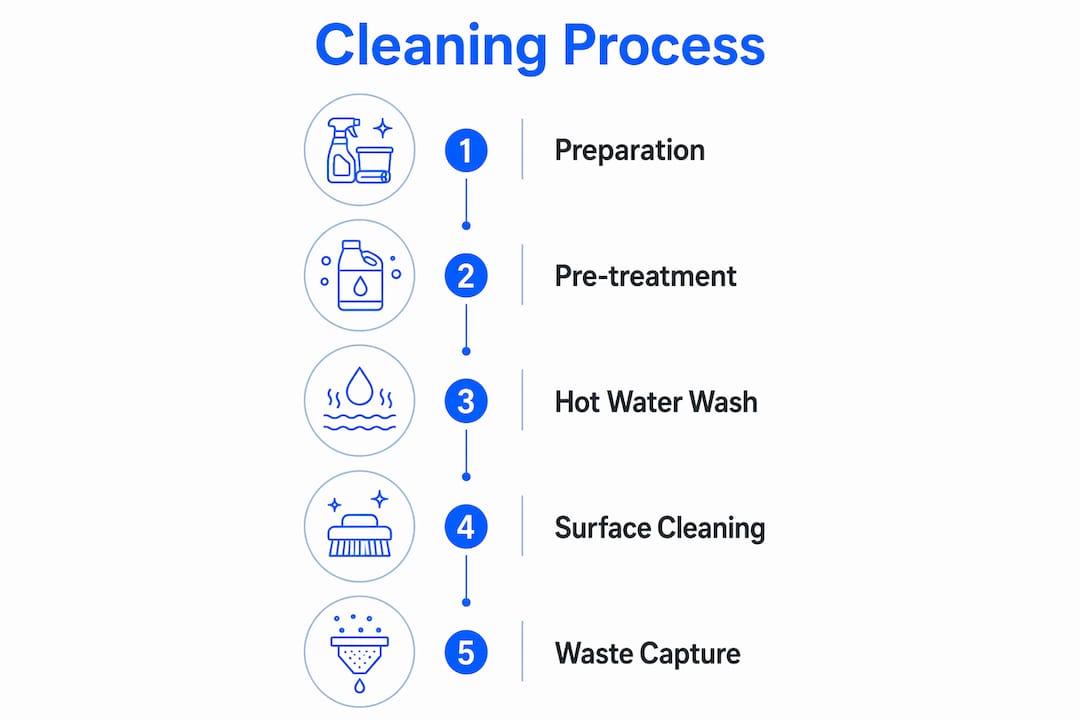 Infographic showing parking lot cleaning process steps