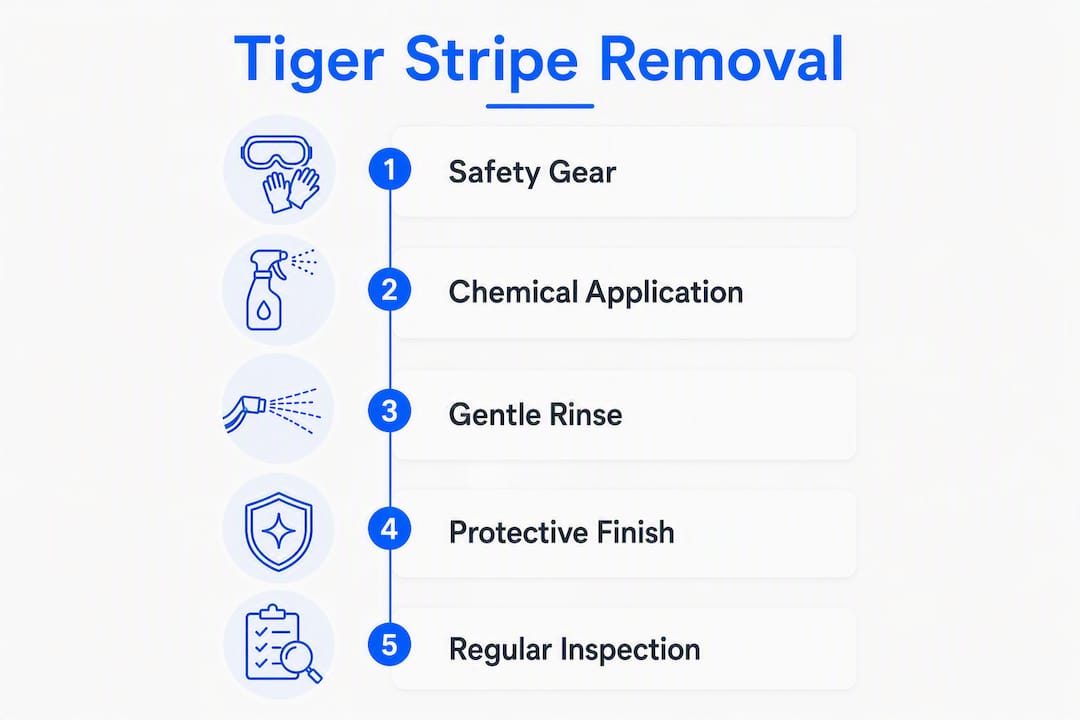 Infographic showing step-by-step gutter stain removal process