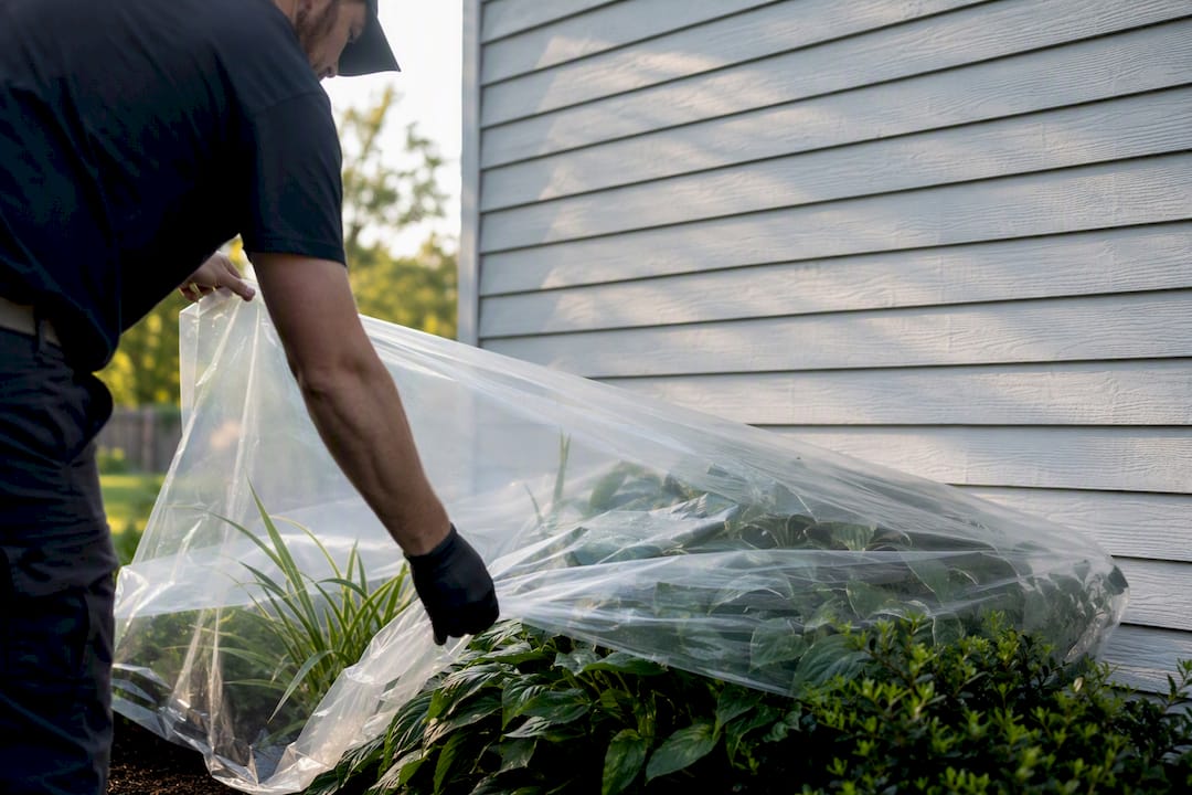 Professional covering plants before algae cleaning