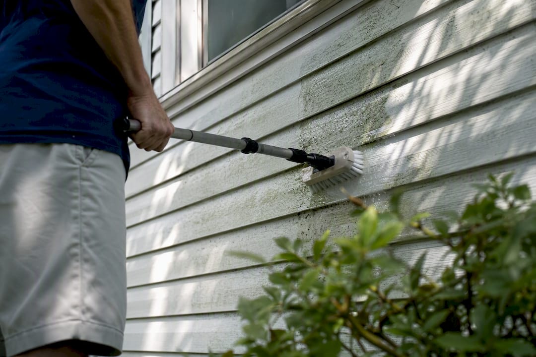 Gentle scrubbing of light algae on siding