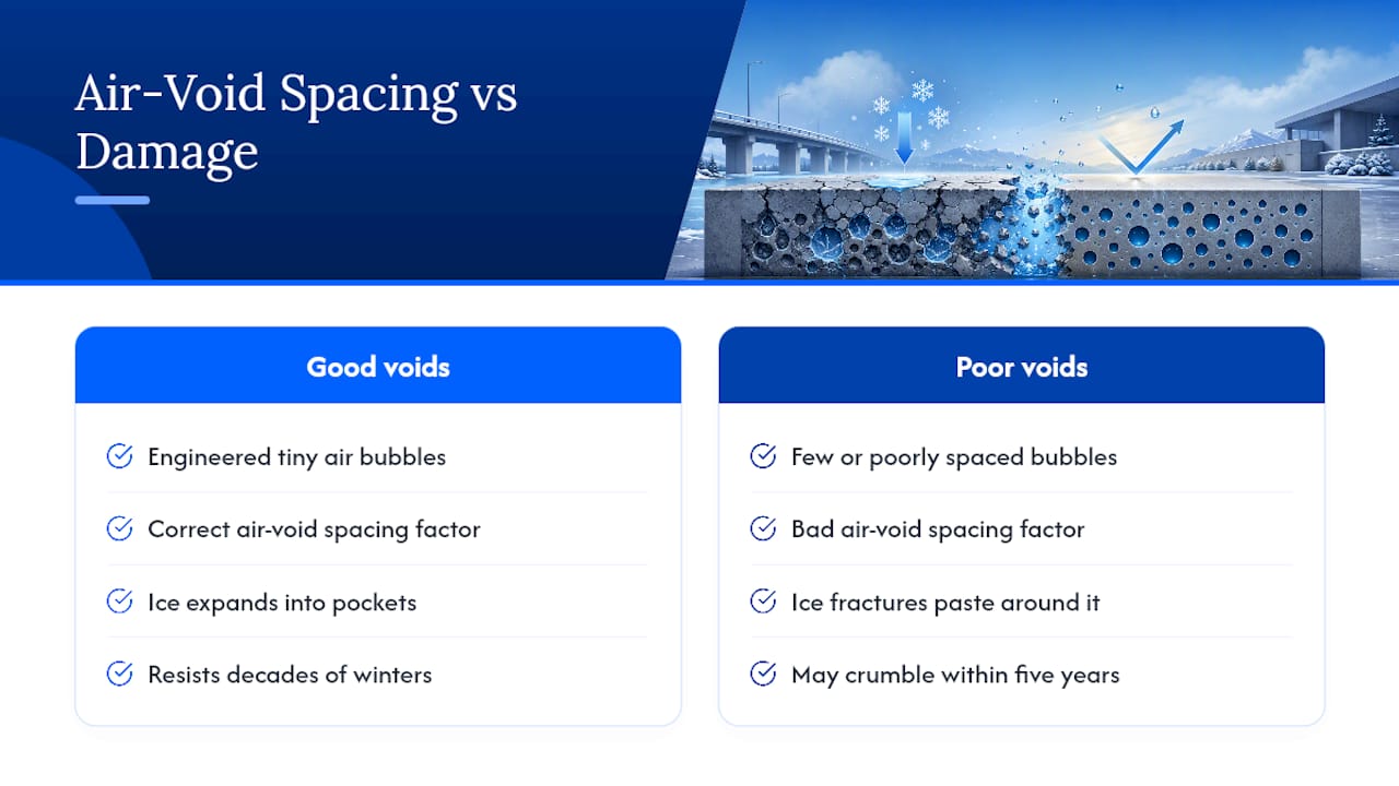 Diagram of air-void spacing impact on freeze-thaw damage