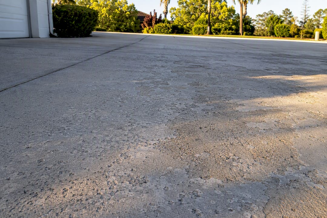 Concrete surface with visible pressure washing damage