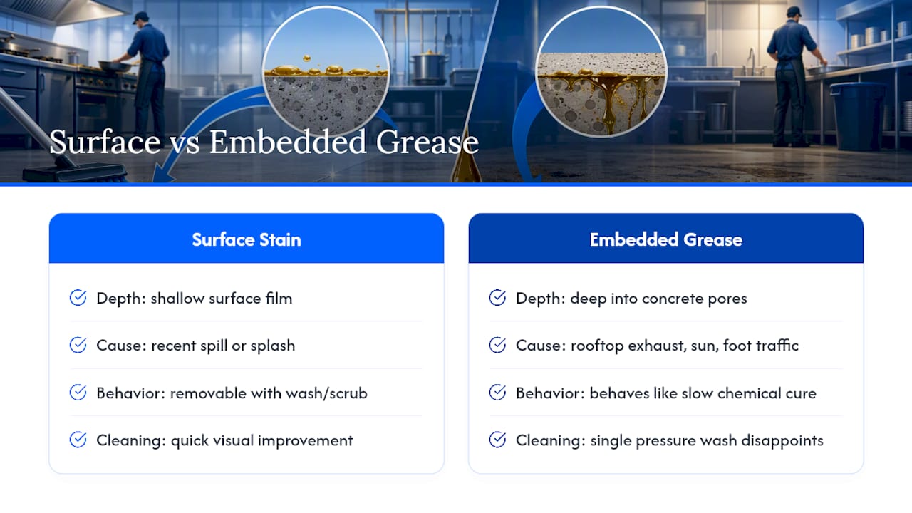 Surface grease compared with absorbed concrete grease