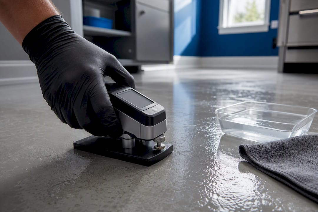 Friction tester measuring wet epoxy floor