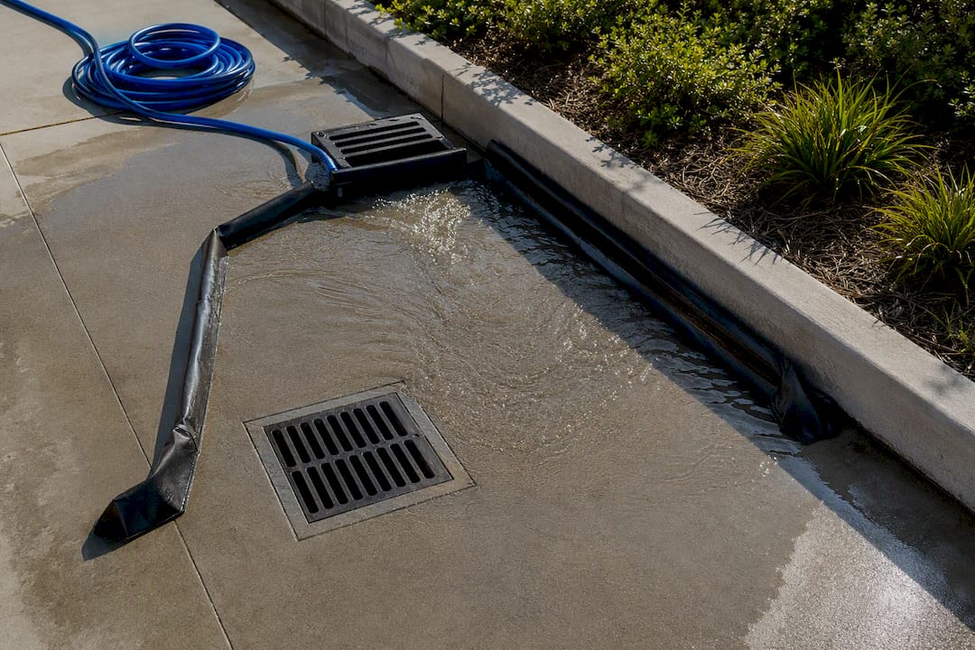 Contained commercial wash water near storm drain