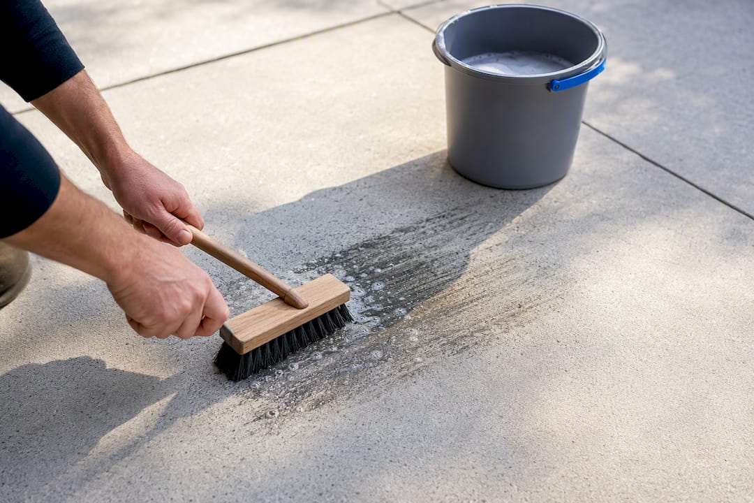Brush scrubbing tire marks from concrete
