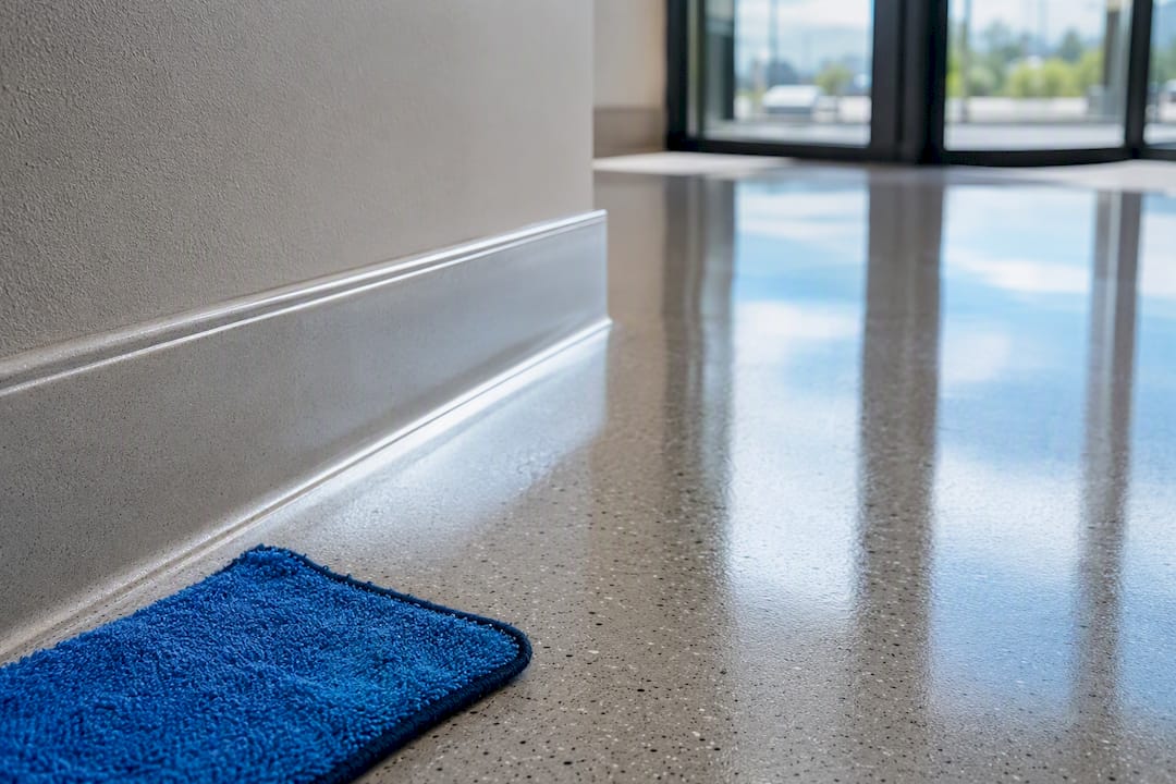 Close view of an even epoxy floor finish