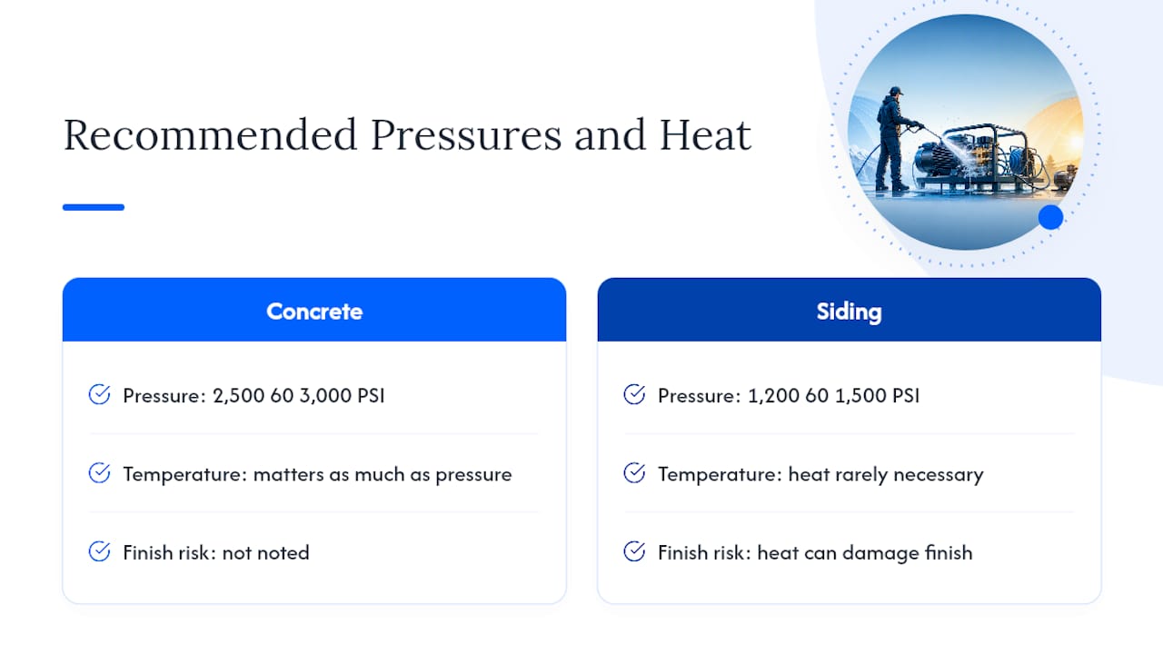 Pressure ranges for concrete and siding