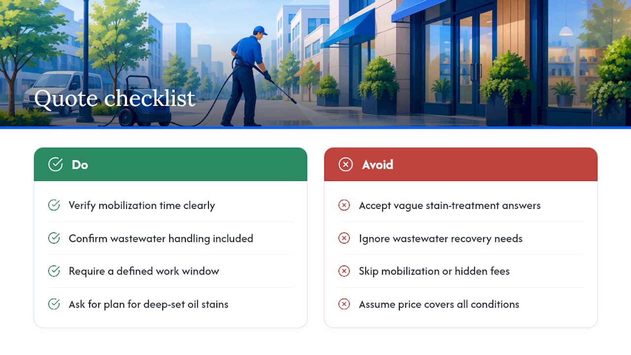 Sidewalk cleaning quote verification components