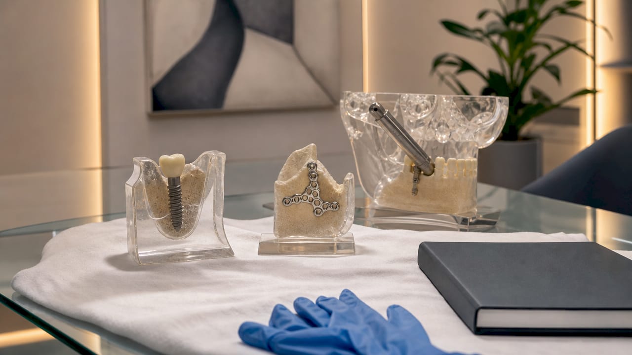 Dental implant type models on desk