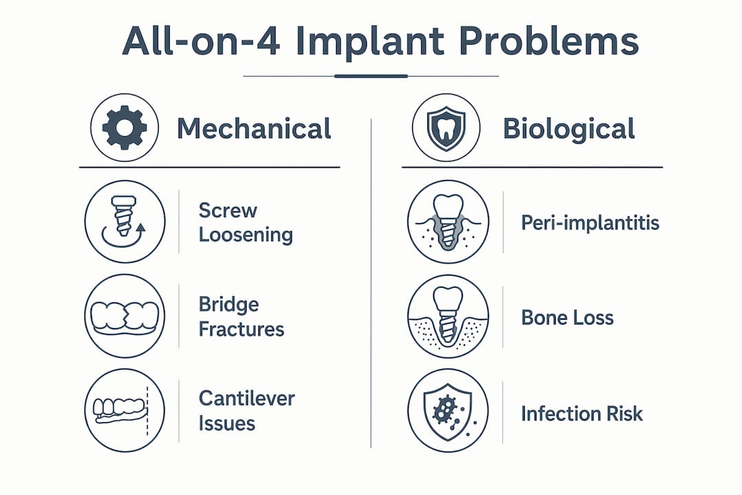 Infographic comparing mechanical and biological implant problems