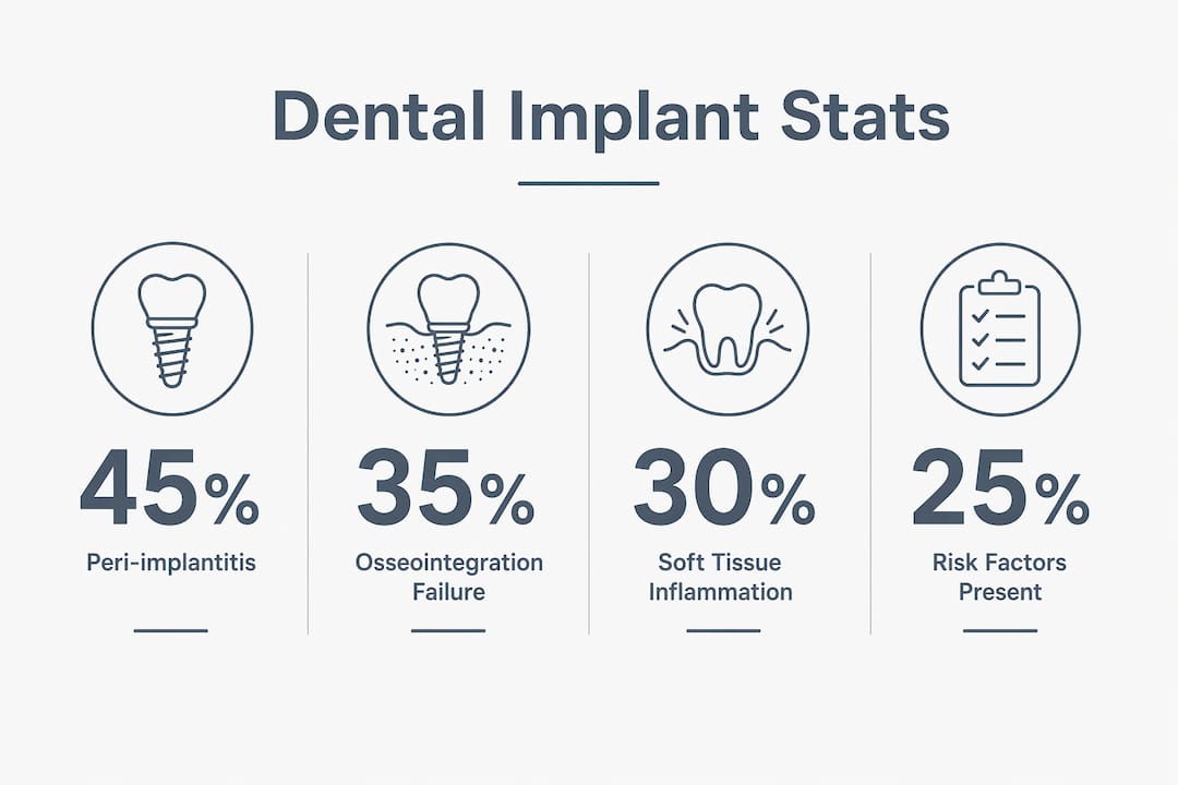 Infographic showing key statistics of dental implant complications