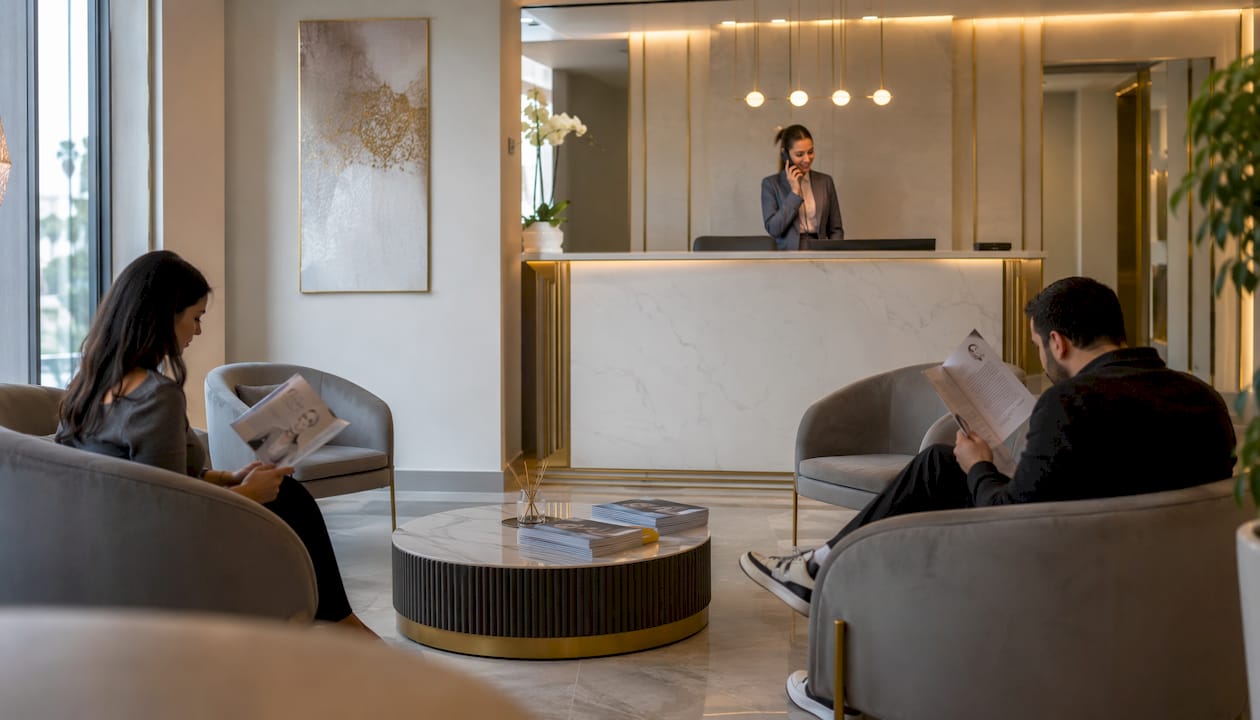 Reception area in Istanbul dental tourism clinic corridor