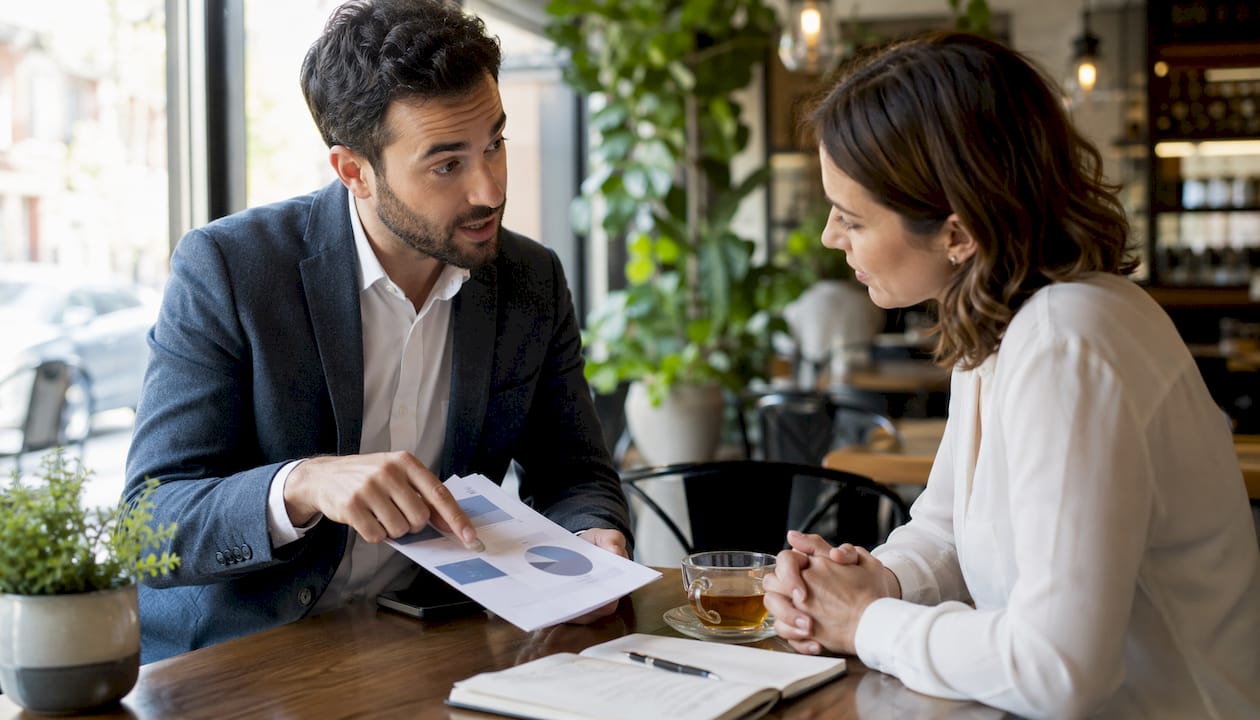 Advisor explaining dental plan options for implants