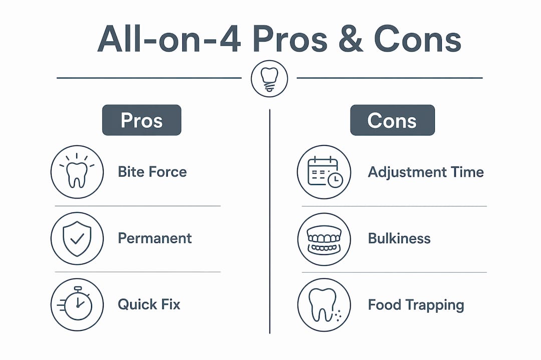 Infographic comparing pros and cons of All-on-4 implants
