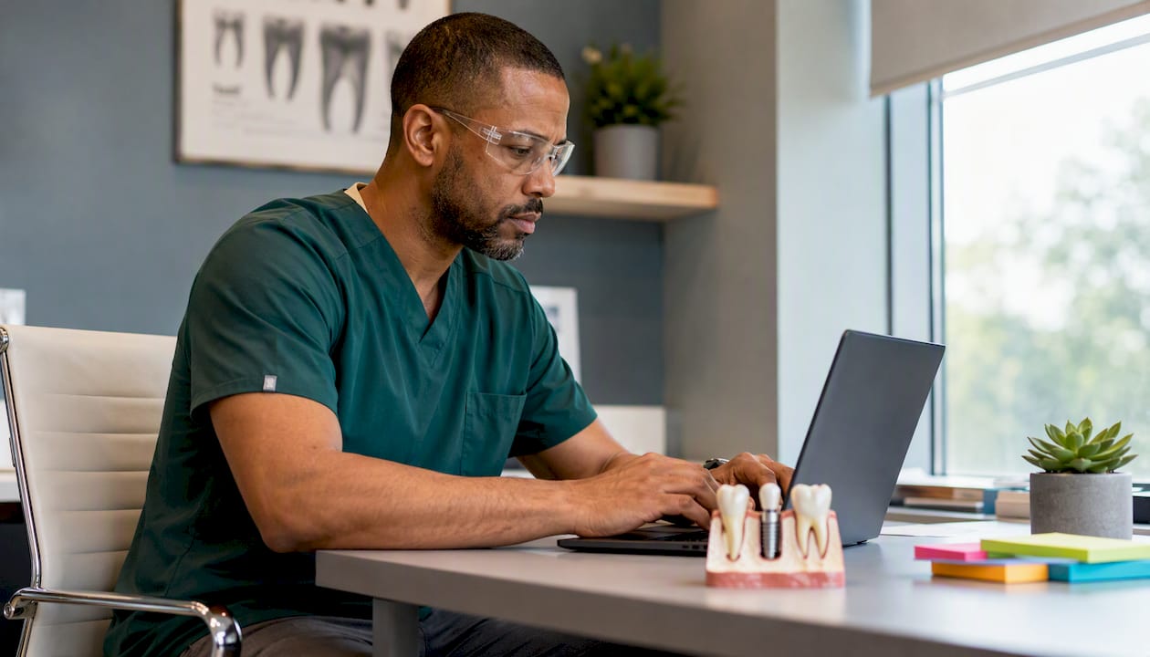 Oral surgeon preparing medical necessity letter