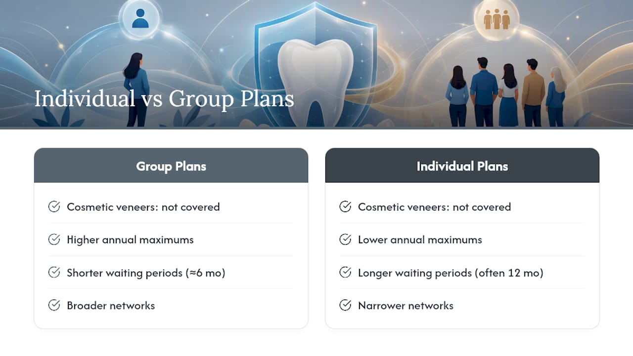 Comparison diagram of individual vs group dental insurance plans