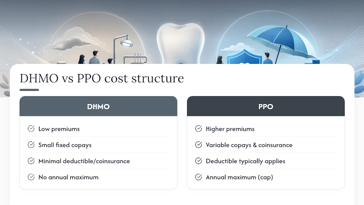 Diagram comparing DHMO and PPO dental plan costs