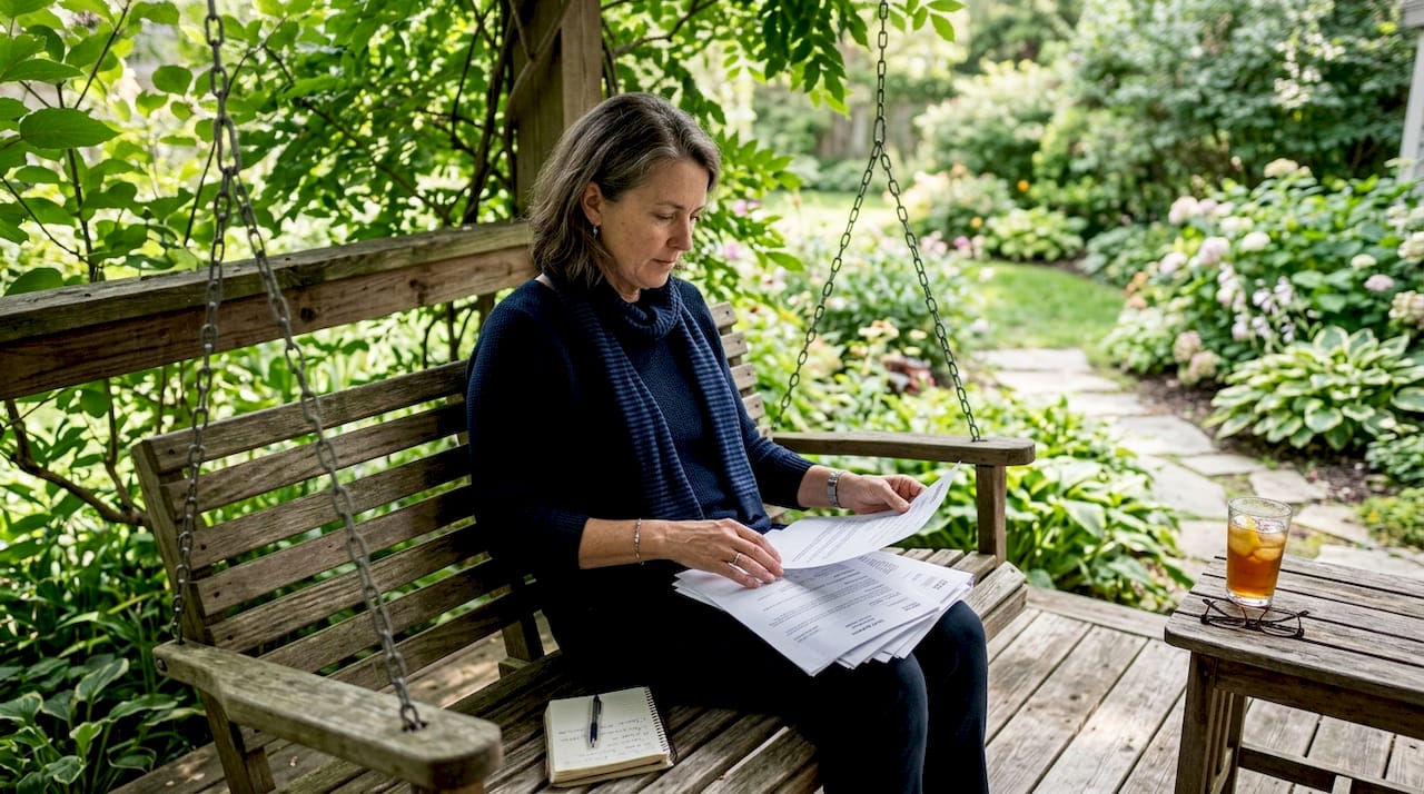Woman reviewing moving quotes at home