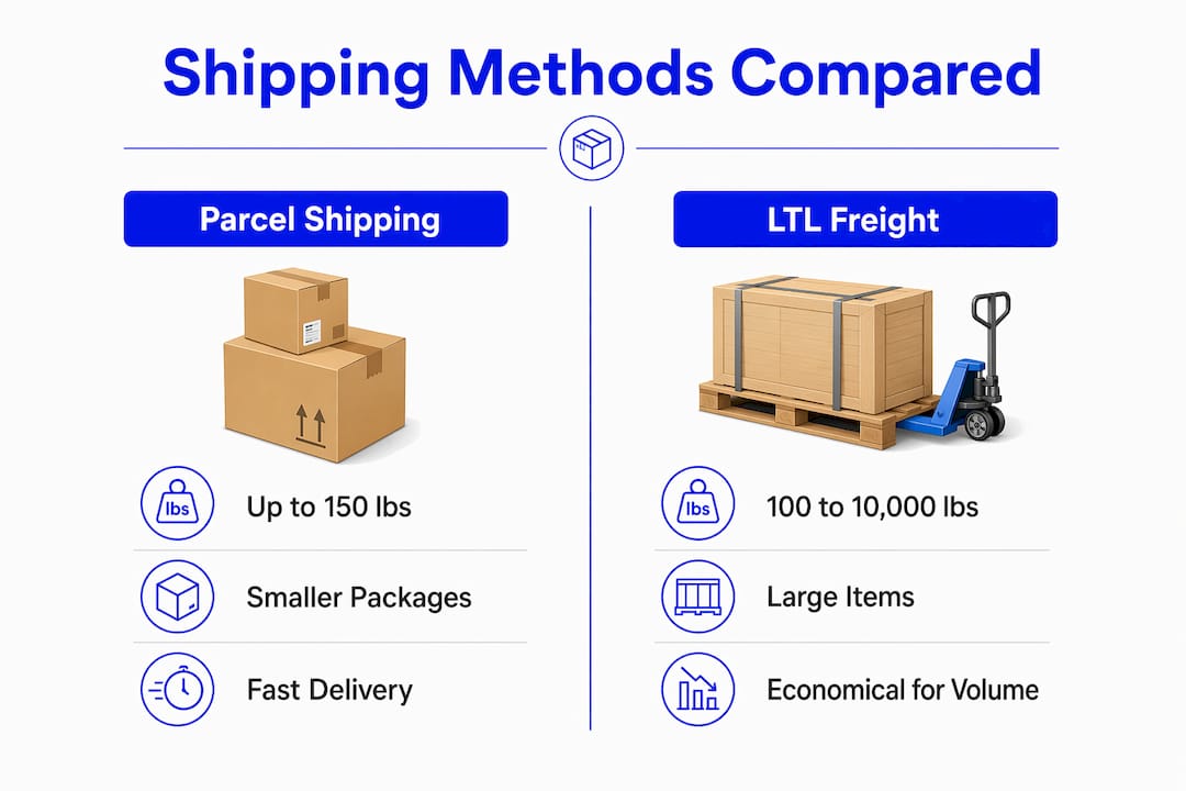 Comparison infographic of parcel vs freight shipping