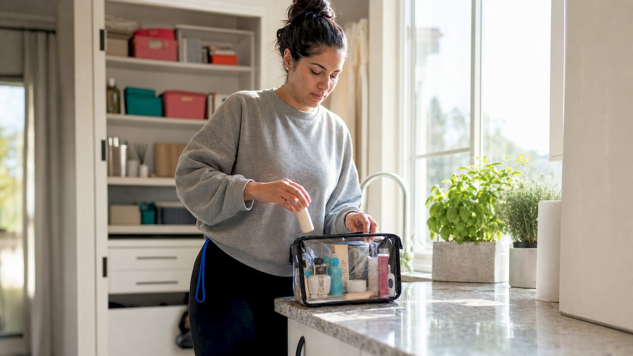 Hands packing essentials bag for move
