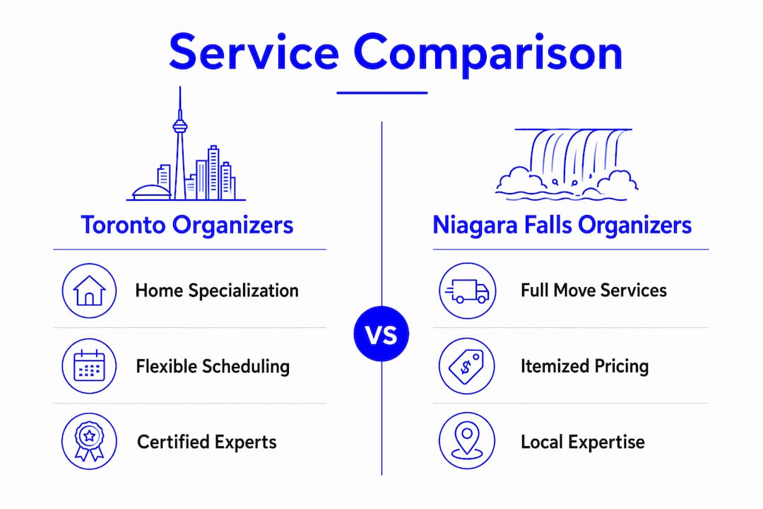 Infographic comparing Toronto and Niagara Falls professional organizers