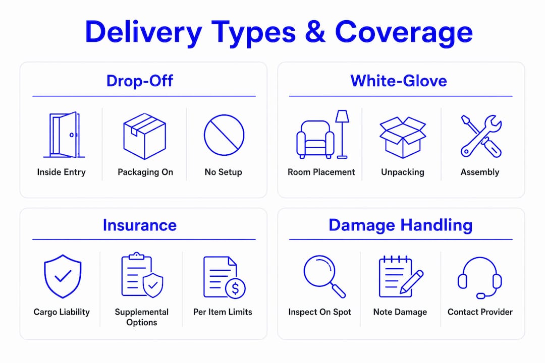 Infographic comparing delivery types and insurance coverage