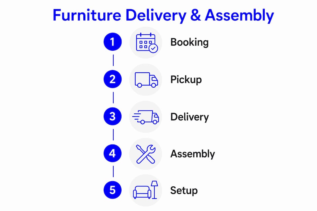 Infographic showing delivery and assembly process steps