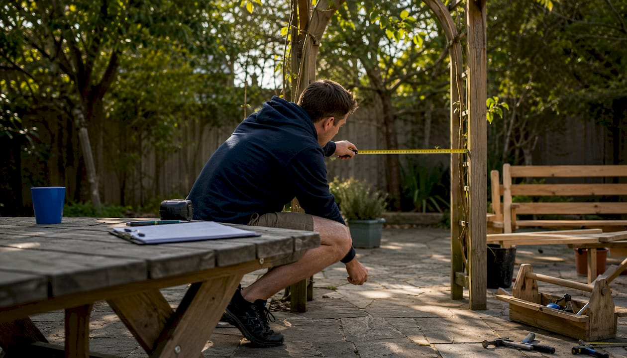 Homeowner measuring doorway for appliance delivery