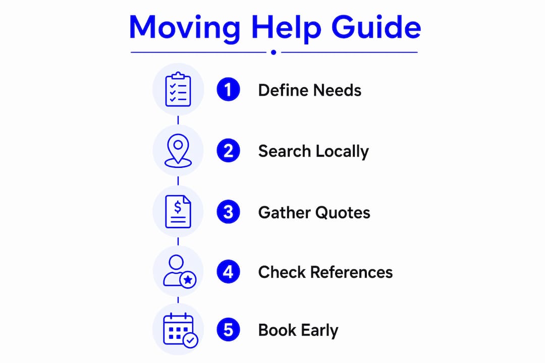 Infographic showing steps to find and hire moving help