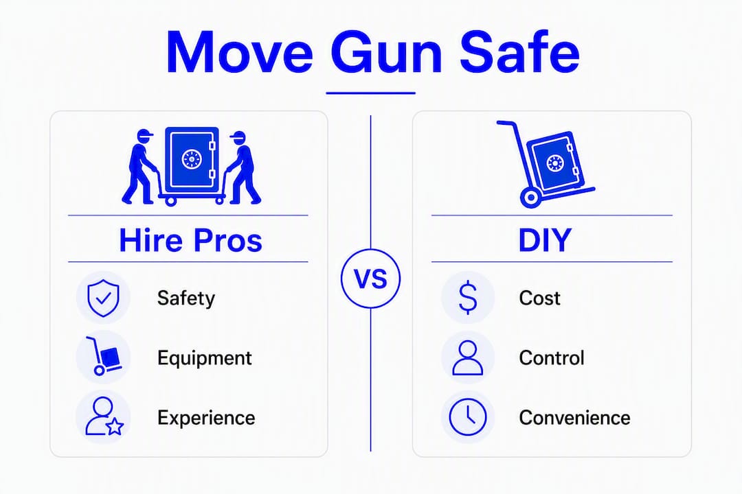 Infographic comparing professional vs DIY gun safe moving options