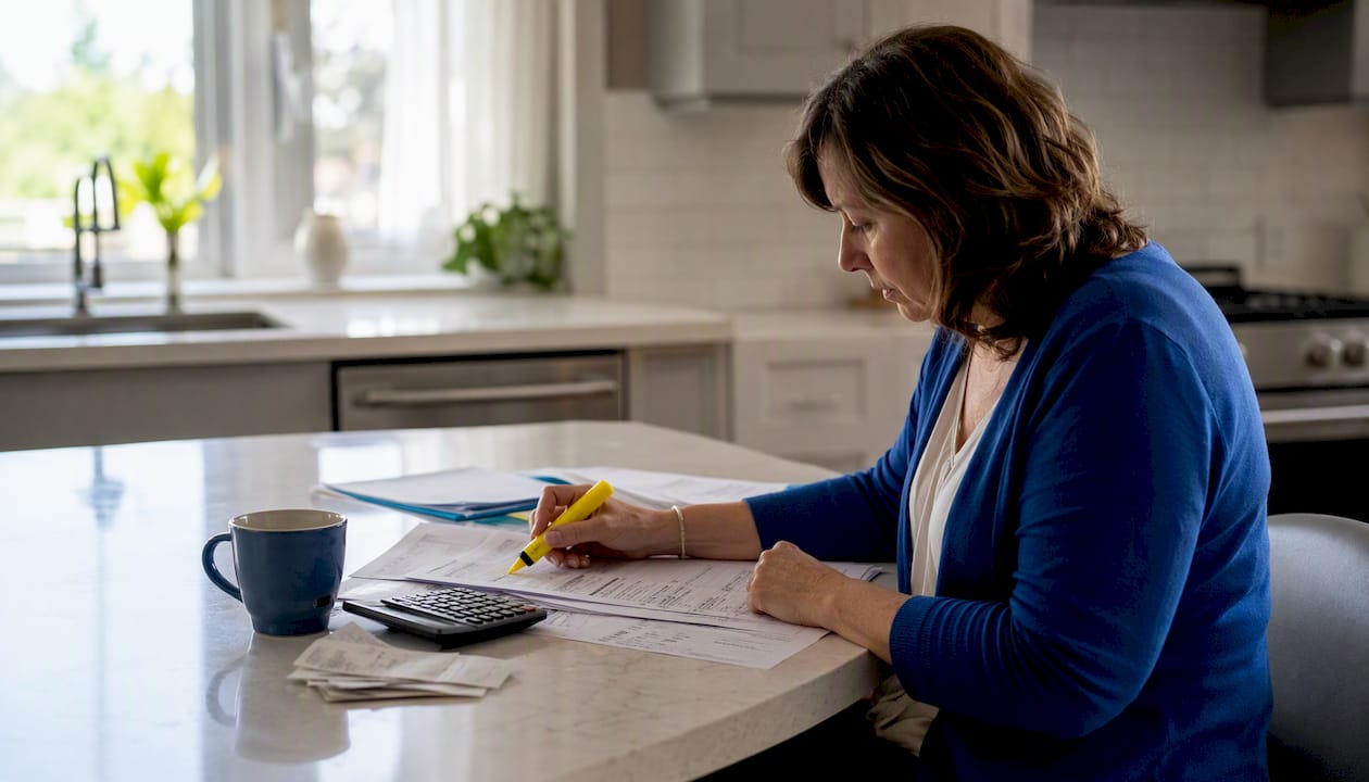 Homeowner reviewing heat pump rebate forms