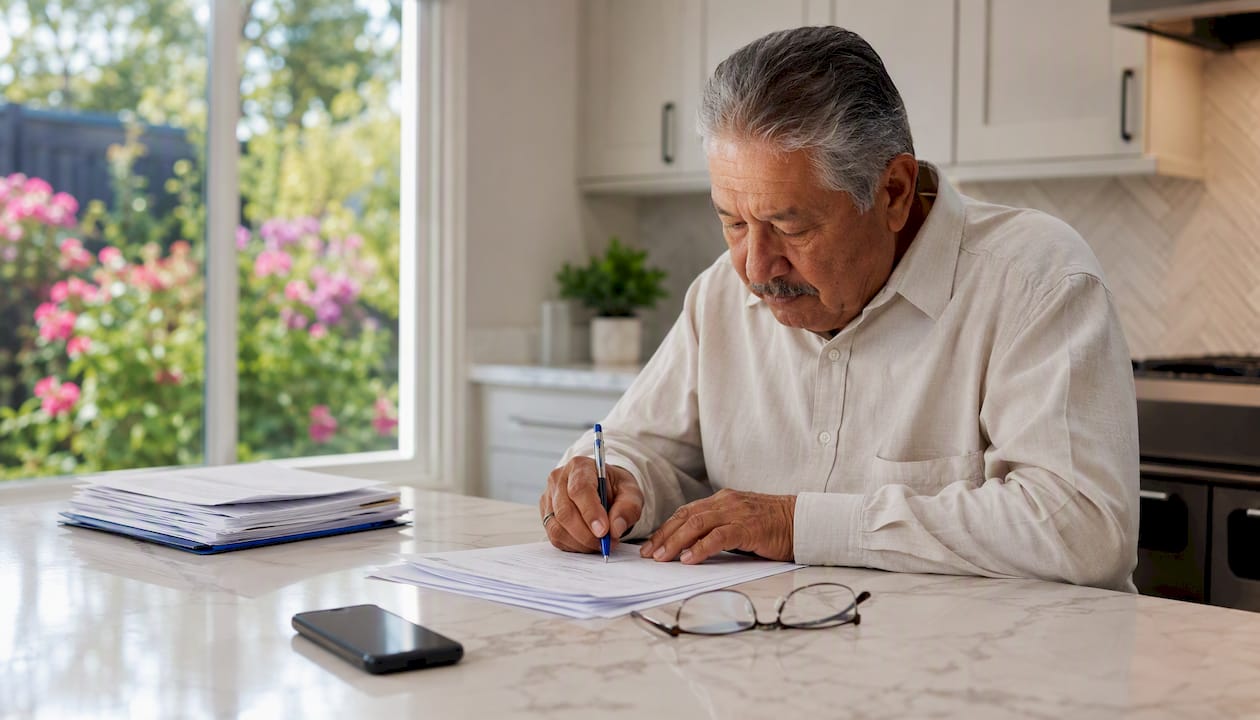 Hands filling moving insurance claim document