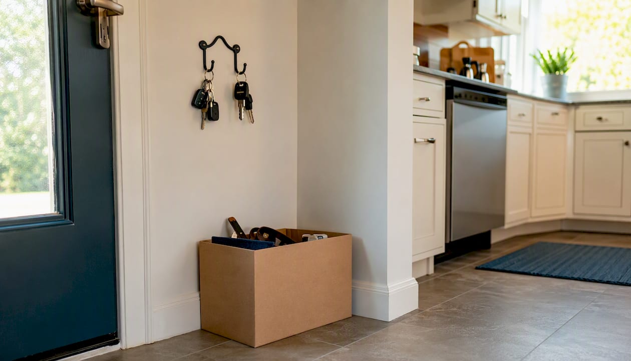 Hook and cardboard box used for organization