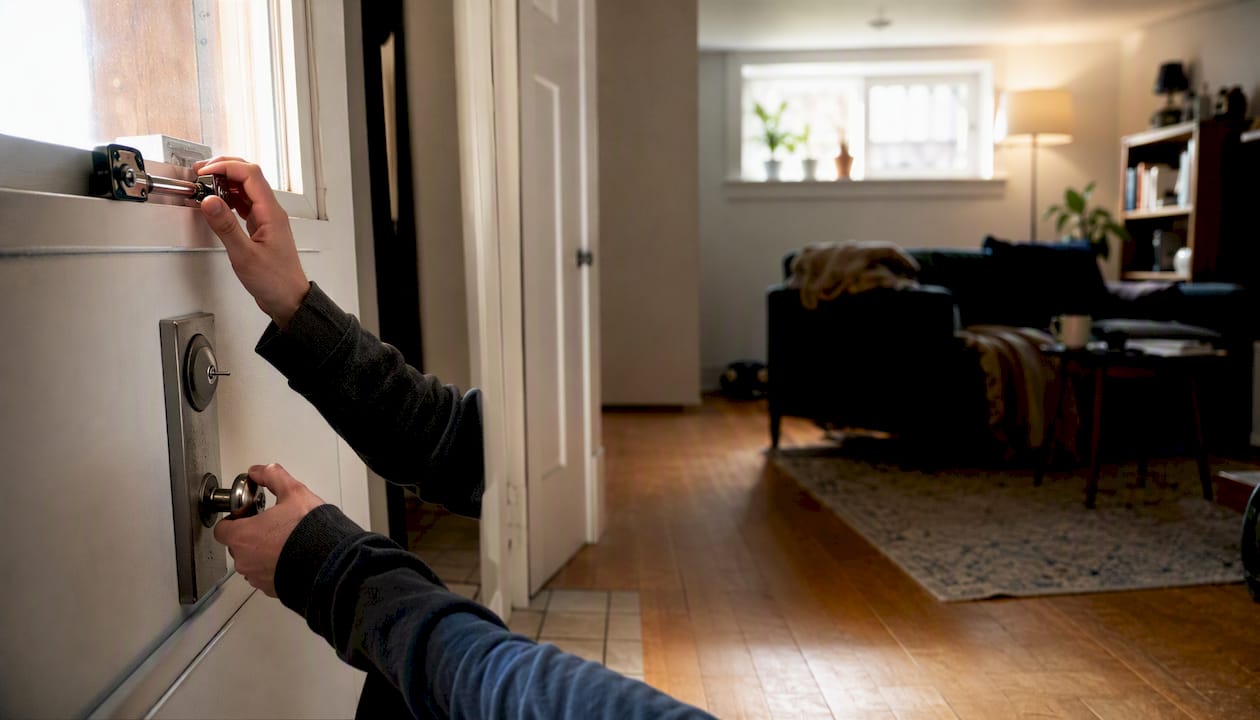 Tenant inspecting rental property locks