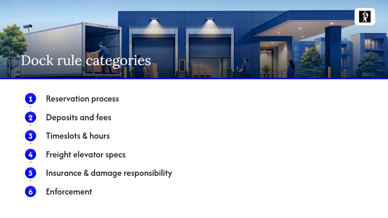 Diagram of condo loading dock rule categories