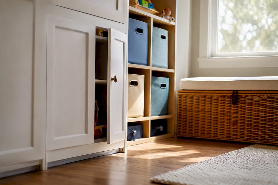 Different toy storage styles in living room