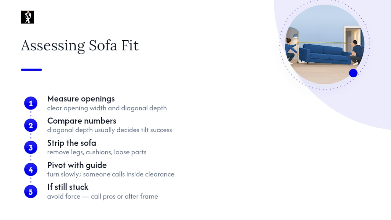 Diagram of sofa and doorway measurements for fit check
