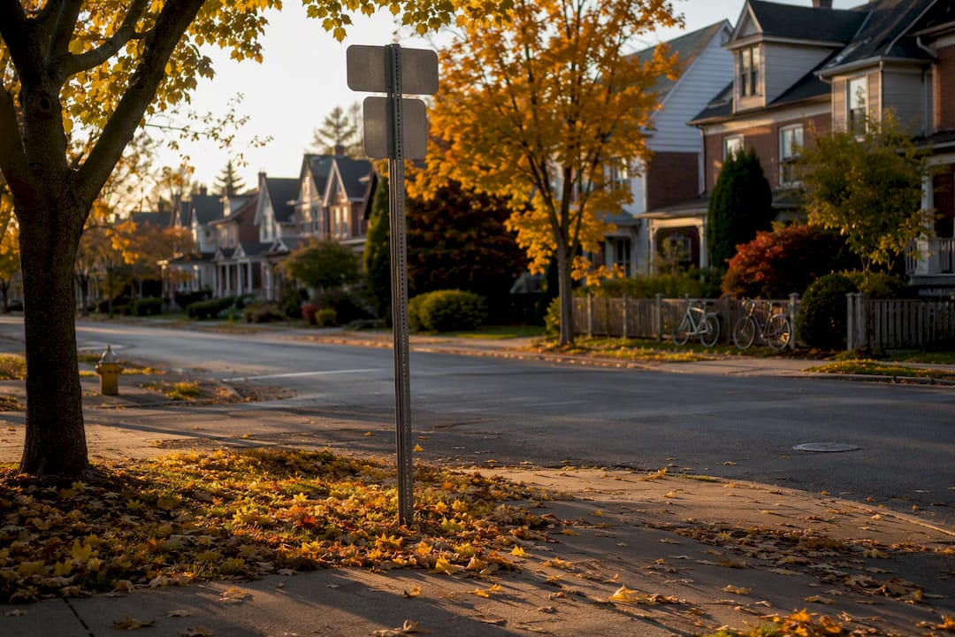 Brantford neighborhood street signs and homes