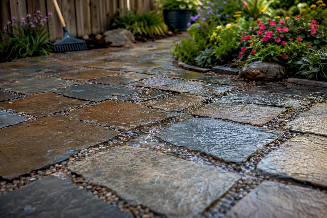 Permeable patio surface with water drainage