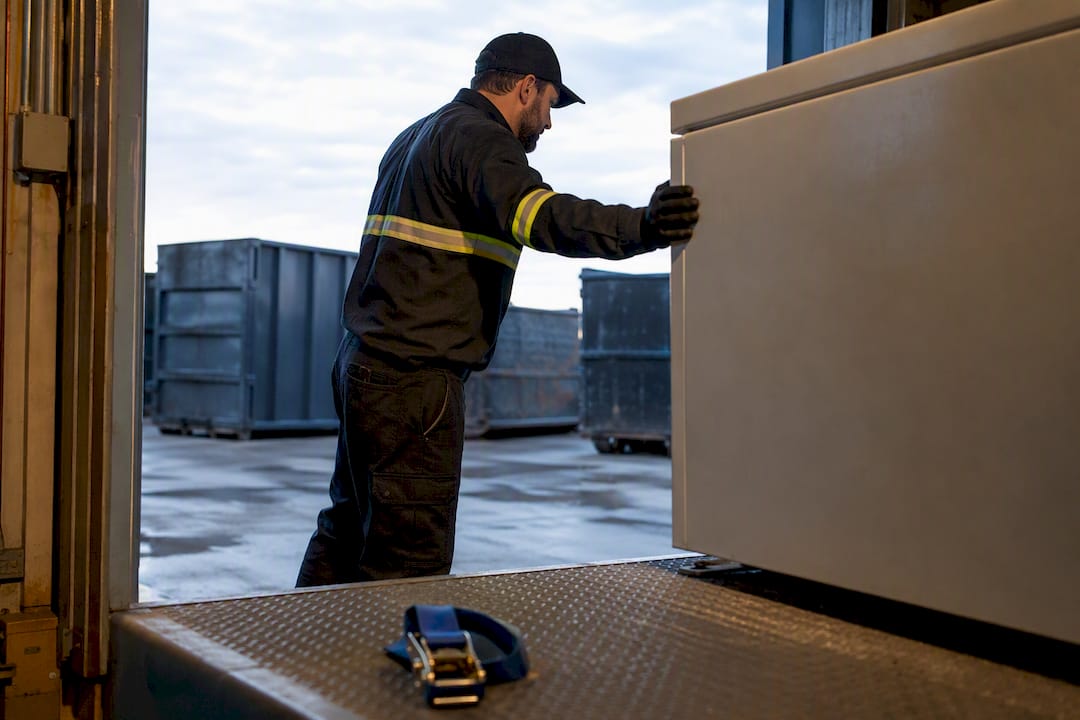 Technician preparing appliance for recycling