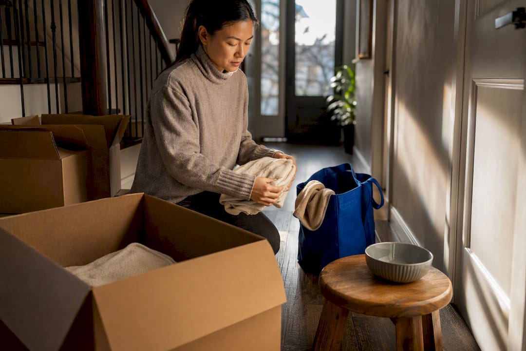 Homeowner sorting belongings before a move