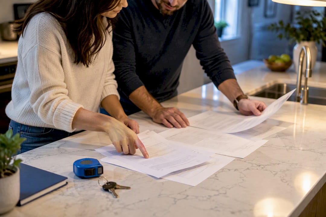 Hands reviewing moving estimate documents