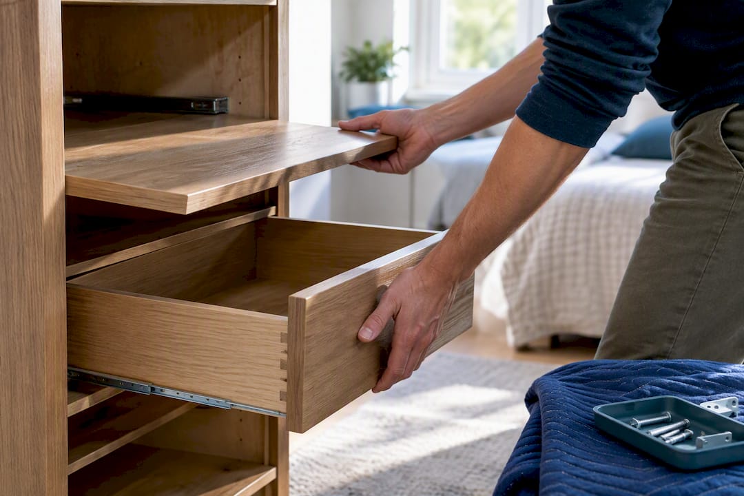 Hands removing furniture parts before moving