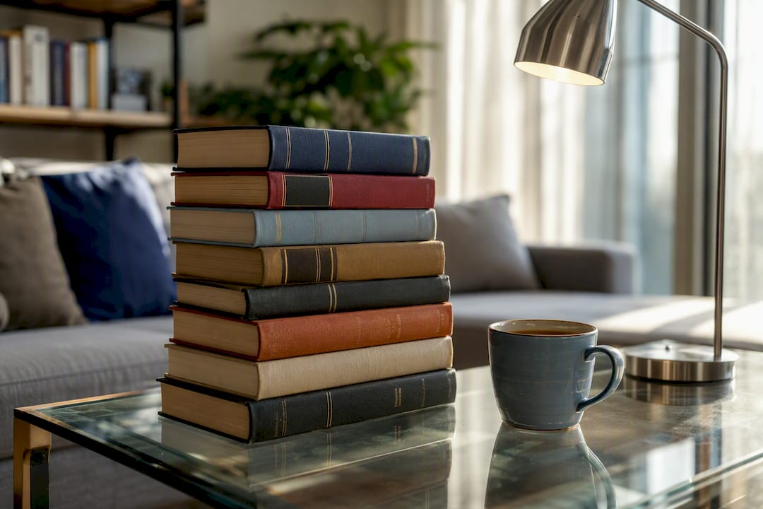 Stack of Pulitzer Prize-winning novels on table