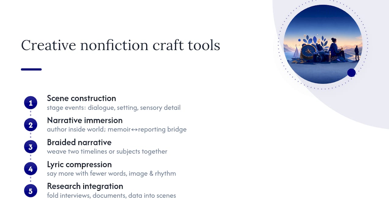Five interconnected creative nonfiction techniques