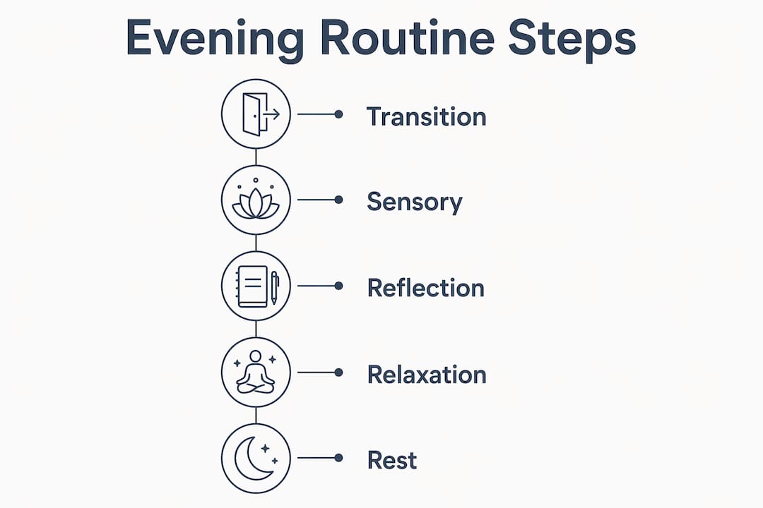 Infographic illustrating evening routine steps