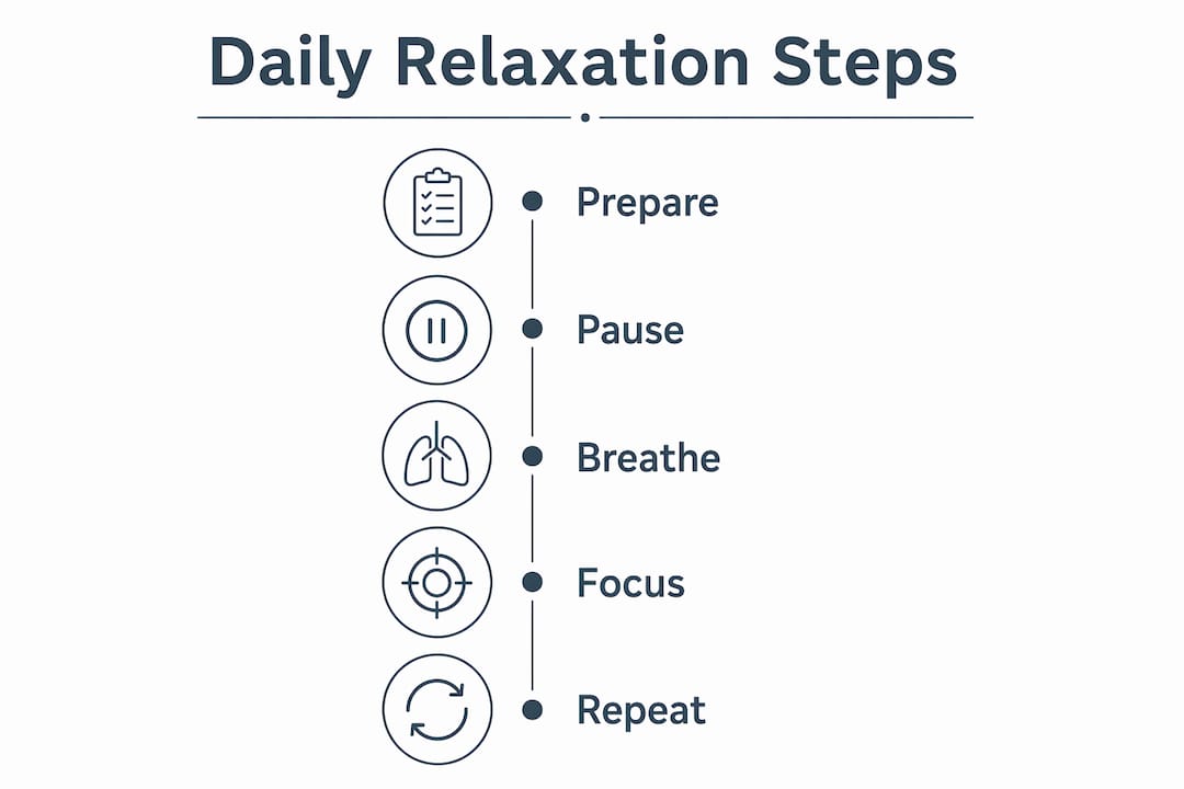 Infographic illustrating daily relaxation steps