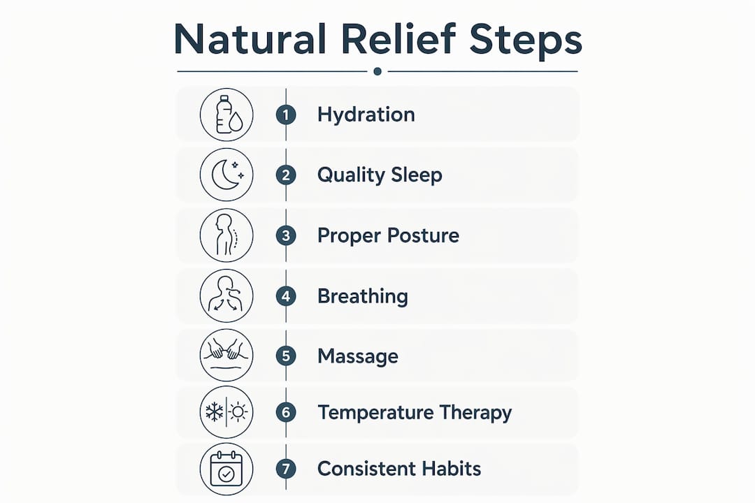 Infographic showing natural headache relief steps