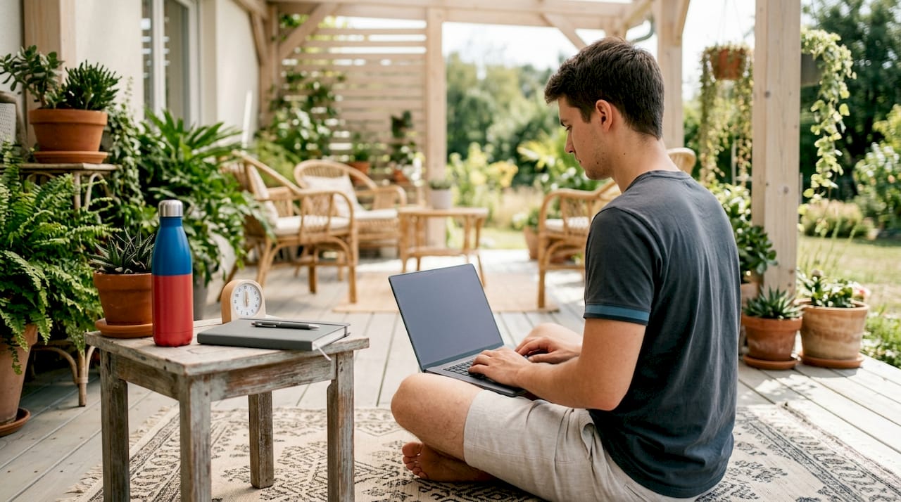 Man maintaining good posture at desk